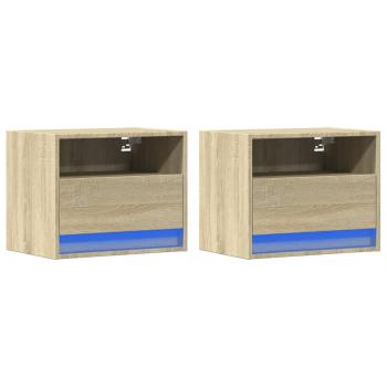 Wand-Nachttische mit LED-Leuchten 2 Stk. Sonoma-Eiche