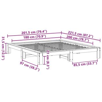 Massivholzbett ohne Matratze Weiß 180x200 cm Kiefernholz