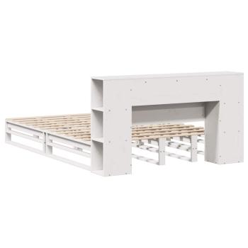 Massivholzbett mit Regal ohne Matratze Weiß 150x200 cm