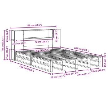 Massivholzbett mit Regal ohne Matratze 120x200 cm