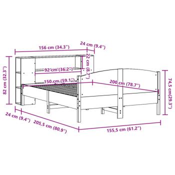 Massivholzbett mit Regal ohne Matratze Wachsbraun 150x200 cm