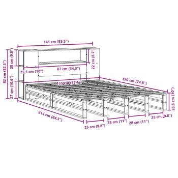 Massivholzbett mit Regal ohne Matratze 135x190 cm Massivholz