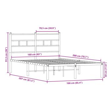 Metallbett ohne Matratze Räuchereiche 160x200 cm