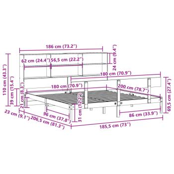 Massivholzbett mit Regal ohne Matratze 180x200 cm Kiefernholz