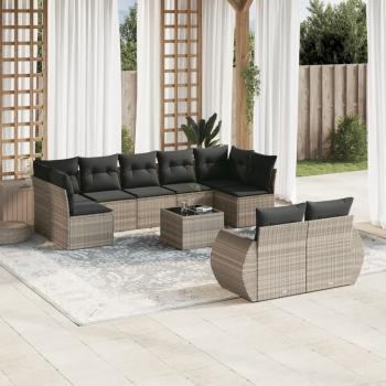 ARDEBO.de - 10-tlg. Garten-Sofagarnitur mit Kissen Hellgrau Poly Rattan
