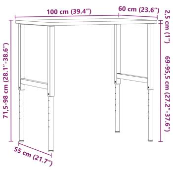 Werkbank Dunkelbraun 100x60x(71,5-98) cm Massivholz Eiche