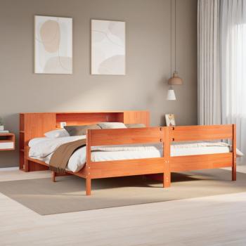 ARDEBO.de - Massivholzbett mit Regal ohne Matratze Wachsbraun 200x200 cm
