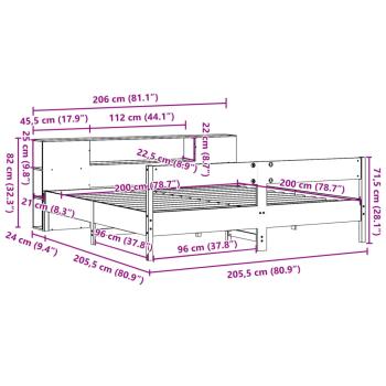 Massivholzbett mit Regal ohne Matratze Wachsbraun 200x200 cm