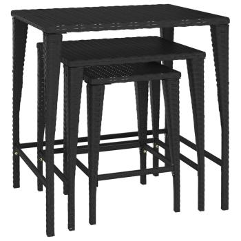 ARDEBO.de - Garten-Satztische 3 Stk. Schwarz Poly Rattan