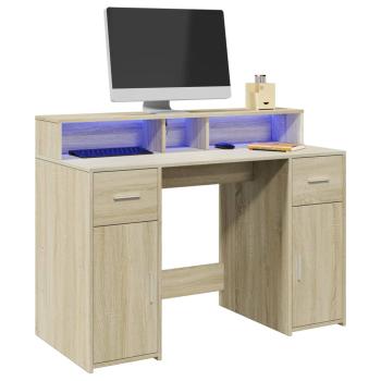 ARDEBO.de - LED-Schreibtisch Sonoma-Eiche 120x55x91 cm Holzwerkstoff