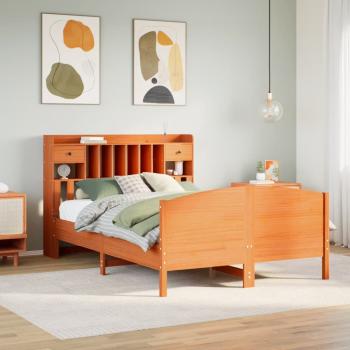 ARDEBO.de - Massivholzbett mit Regal ohne Matratze Wachsbraun 150x200 cm