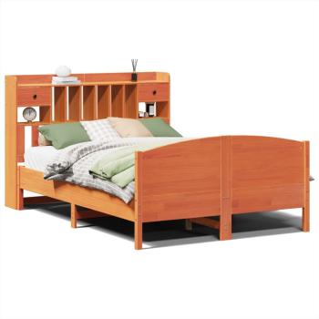 Massivholzbett mit Regal ohne Matratze Wachsbraun 150x200 cm