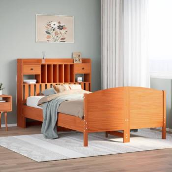ARDEBO.de - Massivholzbett mit Regal ohne Matratze Wachsbraun 135x190 cm