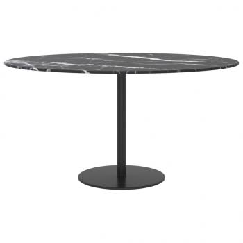 Tischplatte Schwarz Ø80x1 cm Hartglas in Marmoroptik