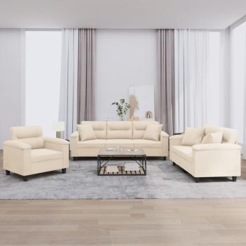 ARDEBO.de - 3-tlg. Sofagarnitur mit Kissen Beige Mikrofasergewebe