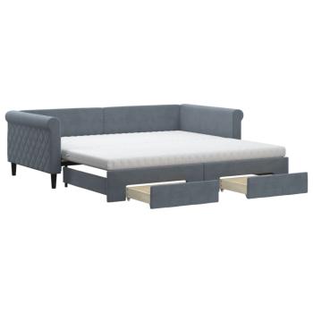 ARDEBO.de - Tagesbett Ausziehbar mit Schubladen Dunkelgrau 100x200 cm Samt