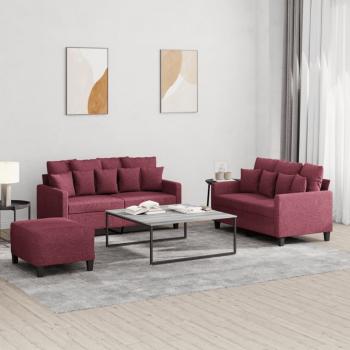 ARDEBO.de - 3-tlg. Sofagarnitur mit Kissen Weinrot Stoff