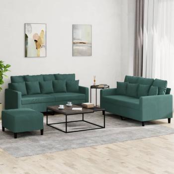 ARDEBO.de - 3-tlg. Sofagarnitur mit Kissen Dunkelgrün Samt
