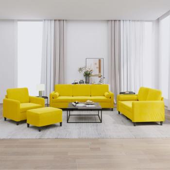 ARDEBO.de - 4-tlg. Sofagarnitur mit Kissen Gelb Samt