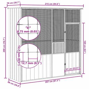 Voliere Grau 215x78x200 cm Verzinkter Stahl