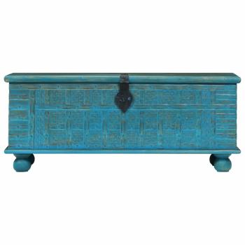 Aufbewahrungstruhe Massivholz Mango Blau 100x40x41 cm