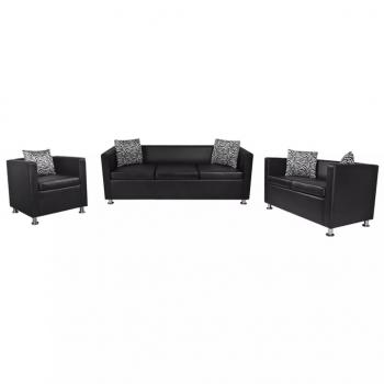 ARDEBO.de - Sofa-Set Kunstleder 3-Sitzer + 2-Sitzer + Sessel Schwarz