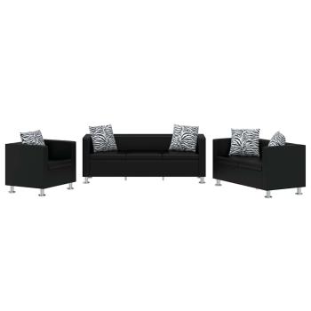 Sofa-Set Kunstleder 3-Sitzer + 2-Sitzer + Sessel Schwarz