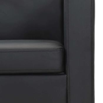 Sofa-Set Kunstleder 3-Sitzer + 2-Sitzer + Sessel Schwarz
