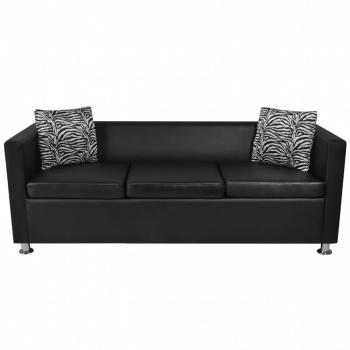 Sofa-Set Kunstleder 3-Sitzer + 2-Sitzer + Sessel Schwarz