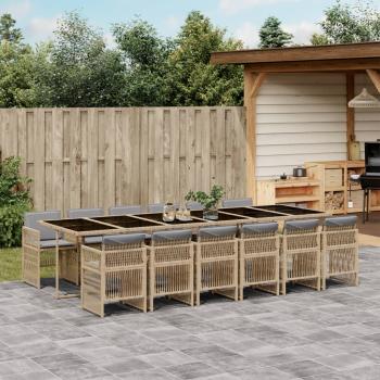 ARDEBO.de - 13-tlg. Garten-Essgruppe mit Kissen Beigemischung Poly Rattan