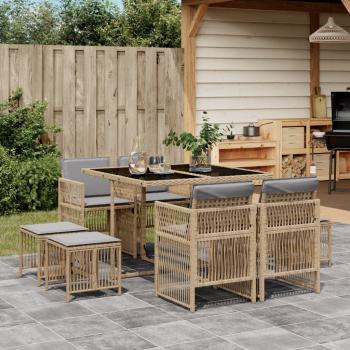 ARDEBO.de - 9-tlg. Garten-Essgruppe mit Kissen Beigemischung Poly Rattan