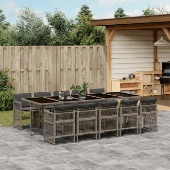ARDEBO.de - 11-tlg. Garten-Essgruppe mit Kissen Beigemischung Poly Rattan