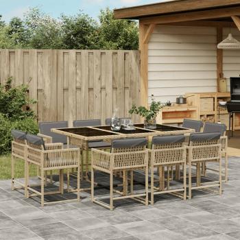 ARDEBO.de - 11-tlg. Garten-Essgruppe mit Kissen Beigemischung Poly Rattan