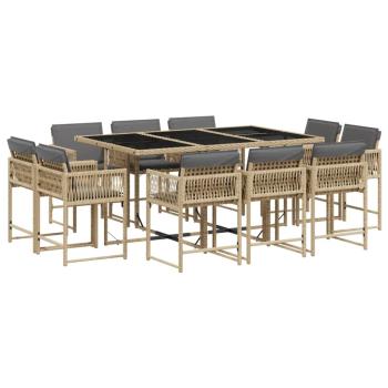 11-tlg. Garten-Essgruppe mit Kissen Beigemischung Poly Rattan