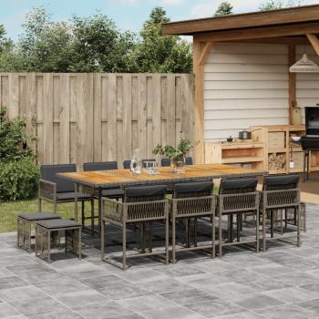 ARDEBO.de - 13-tlg. Garten-Essgruppe mit Kissen Grau Poly Rattan