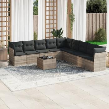 ARDEBO.de - 10-tlg. Garten-Sofagarnitur mit Kissen Hellgrau Poly Rattan
