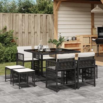 ARDEBO.de - 9-tlg. Garten-Essgruppe mit Kissen Schwarz Poly Rattan
