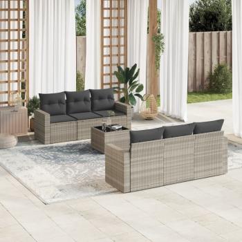 ARDEBO.de - 7-tlg. Garten-Sofagarnitur mit Kissen Hellgrau Poly Rattan