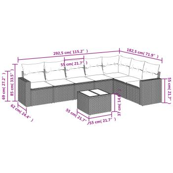 8-tlg. Garten-Sofagarnitur mit Kissen Hellgrau Poly Rattan