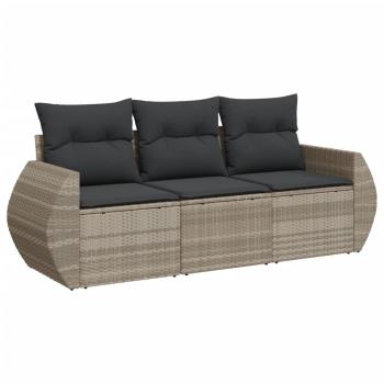 ARDEBO.de - 3-tlg. Garten-Sofagarnitur mit Kissen Hellgrau Poly Rattan