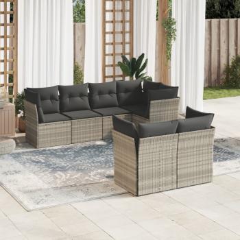 ARDEBO.de - 7-tlg. Garten-Sofagarnitur mit Kissen Hellgrau Poly Rattan