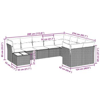 10-tlg. Garten-Sofagarnitur mit Kissen Hellgrau Poly Rattan