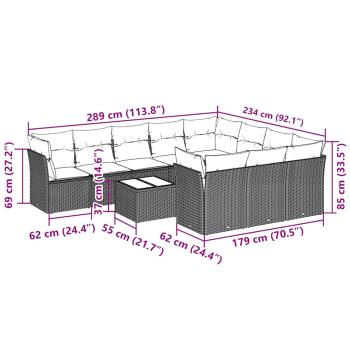 11-tlg. Garten-Sofagarnitur mit Kissen Hellgrau Poly Rattan