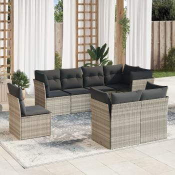 ARDEBO.de - 8-tlg. Garten-Sofagarnitur mit Kissen Hellgrau Poly Rattan