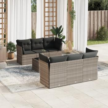 ARDEBO.de - 7-tlg. Garten-Sofagarnitur mit Kissen Hellgrau Poly Rattan