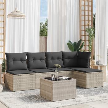 ARDEBO.de - 6-tlg. Garten-Sofagarnitur mit Kissen Hellgrau Poly Rattan