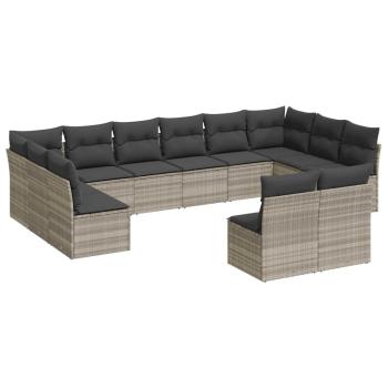 ARDEBO.de - 12-tlg. Garten-Sofagarnitur mit Kissen Hellgrau Poly Rattan