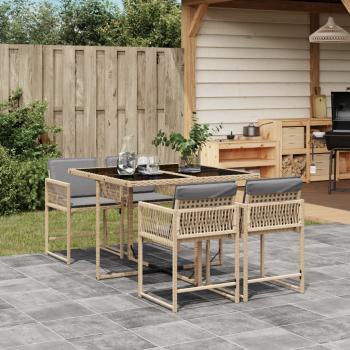 ARDEBO.de - 5-tlg. Garten-Essgruppe mit Kissen Beigemischung Poly Rattan