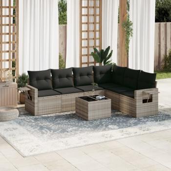 ARDEBO.de - 7-tlg. Garten-Sofagarnitur mit Kissen Hellgrau Poly Rattan