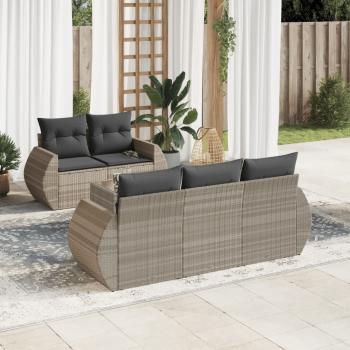 ARDEBO.de - 6-tlg. Garten-Sofagarnitur mit Kissen Hellgrau Poly Rattan